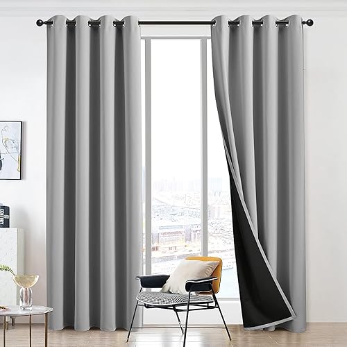 Miniatura 2 de Cortinas 100% opacas de 63 pulgadas de largo para dormitorio, reducción de ruido grueso, aislamiento térmico con ojales, cortinas de oscurecimiento