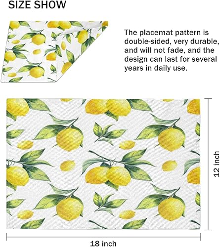 Miniatura 4 de Lemons Theme Design Placemats Set of 4 Table Mats Washable Placemat Waterproof Place Mats for Party Home Dining Table Decor 18x12 in