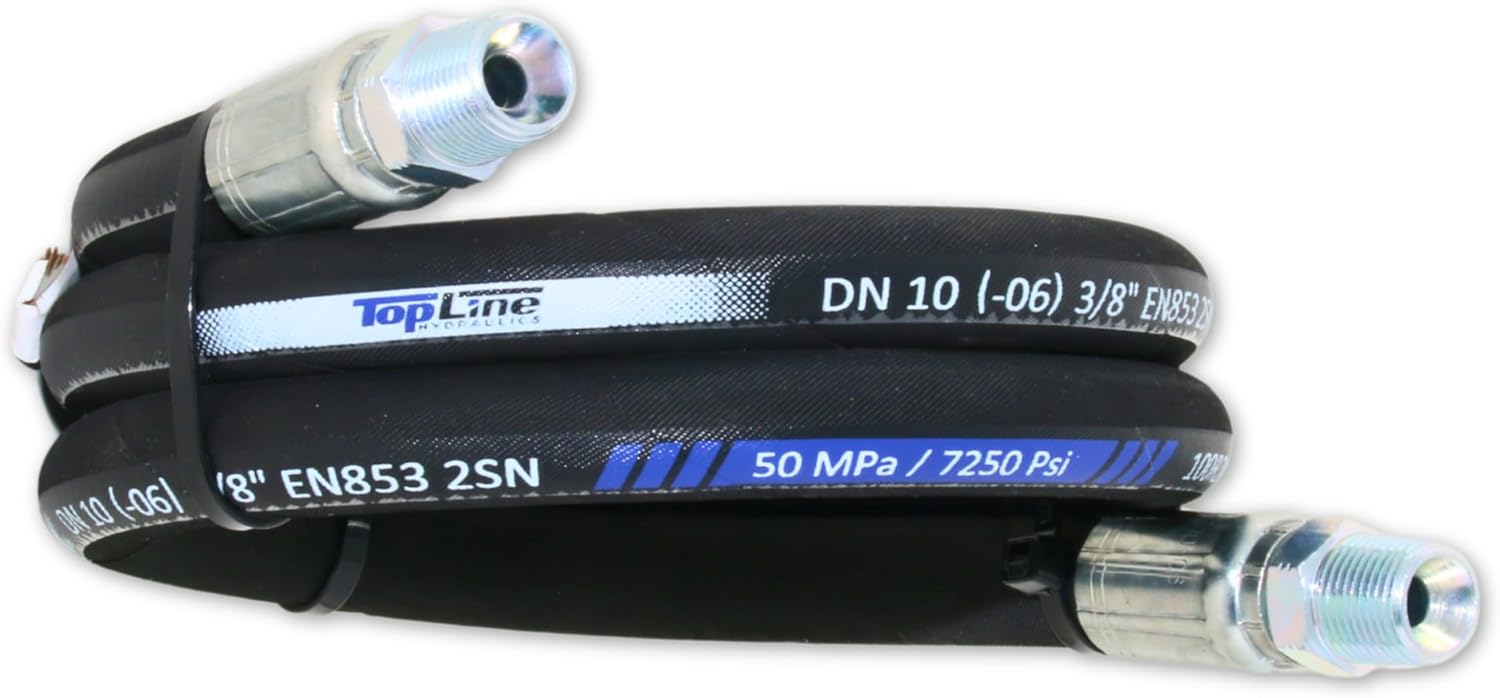 3/8" Hydraulic Hose Assembly with Male NPT X Male NPT 7,250 psi (48 inches) SAE 100 R2AT 2-Wire Braided, Oil-Resistant Rubber Tube, High-Tensile Steel Reinforced | Model HFR206-061M-061M-48