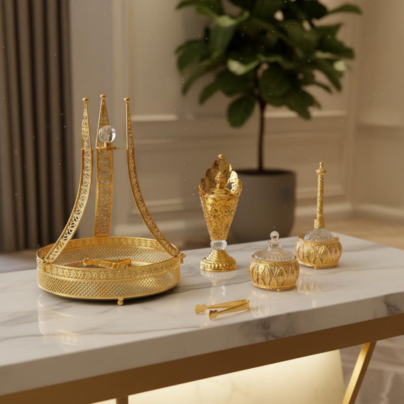 1 Porta Incienso Decorativo Colección de Perfume Ornamento Detallado Metálico Recipiente Brillante Adecuado para Salón Mesa Té Exposición Estilo Clásico Relajación Hogar