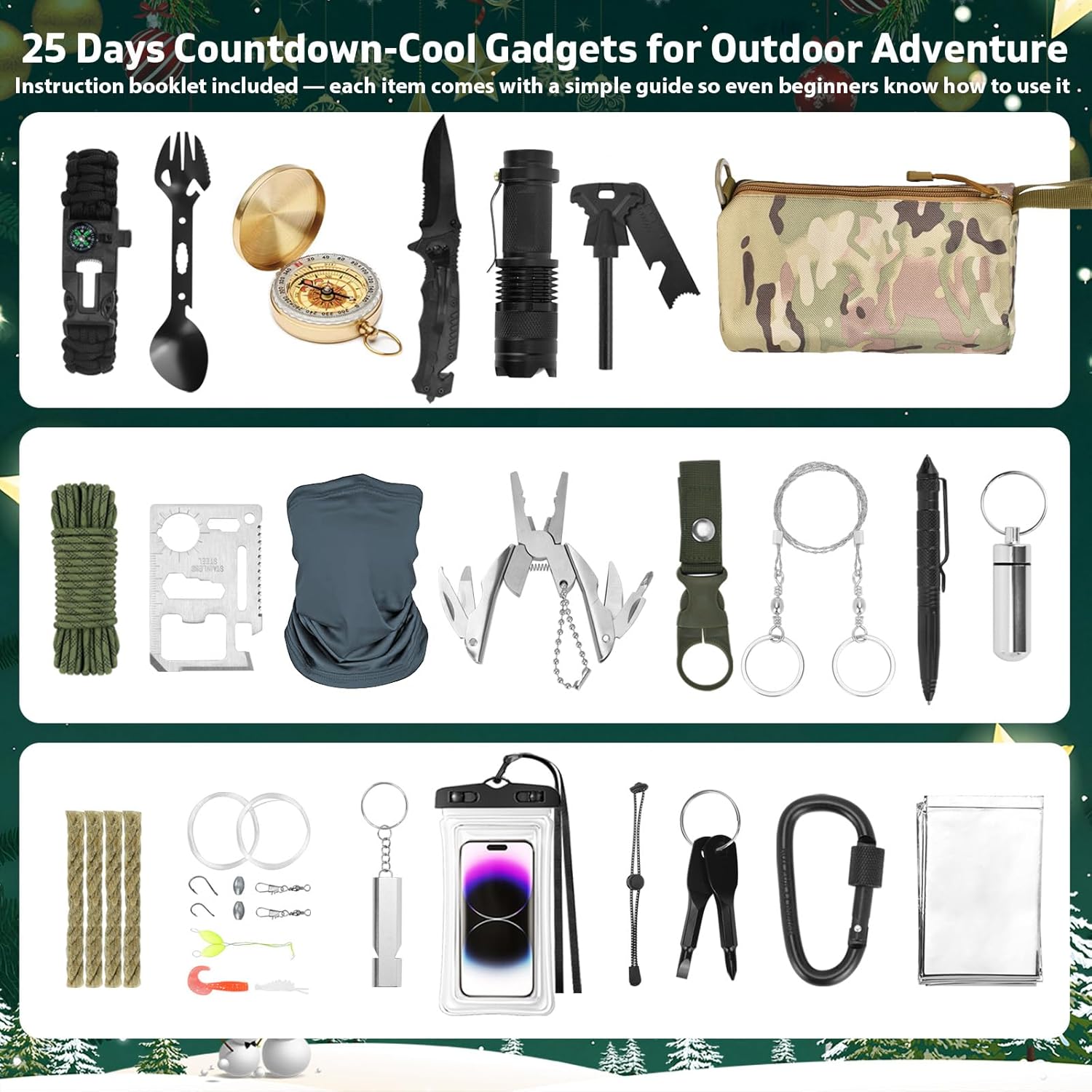 Survival Kit Advent Calendar -25 Days Christmas Countdown Calendar Emergency Survival Gears, Gift for Teen & Adult, 2025 Xmas Cool Gadgets for Outdoor Camping, Hunting,Fishing Adventure - Image 7