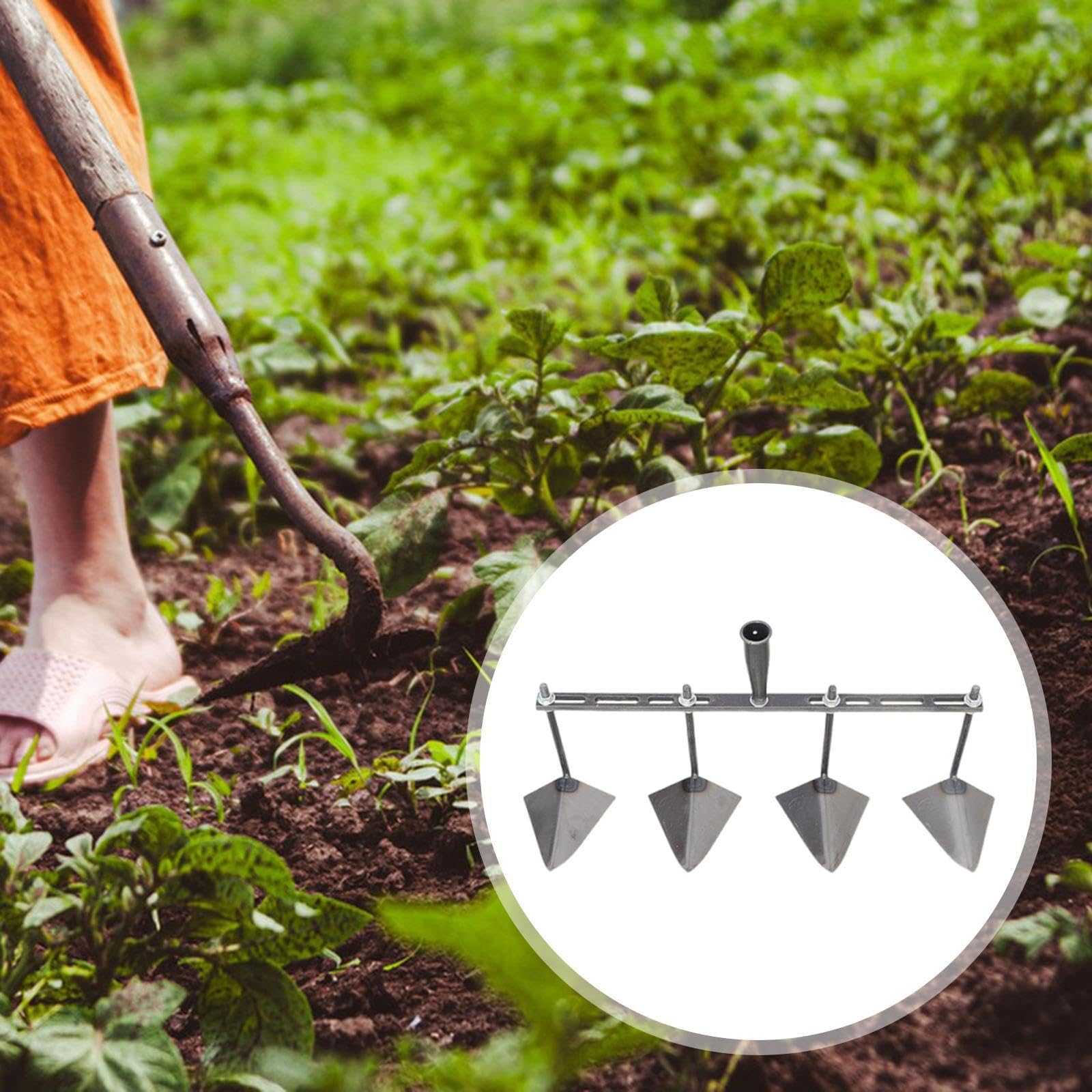 Houe de Jardin, Tête Triangulaire, Outil de Jardin, Houe à Main, Distance Réglable pour Ameublir, Planter, Débutants, Cultiver, 60 Cm à Quatre Têtes