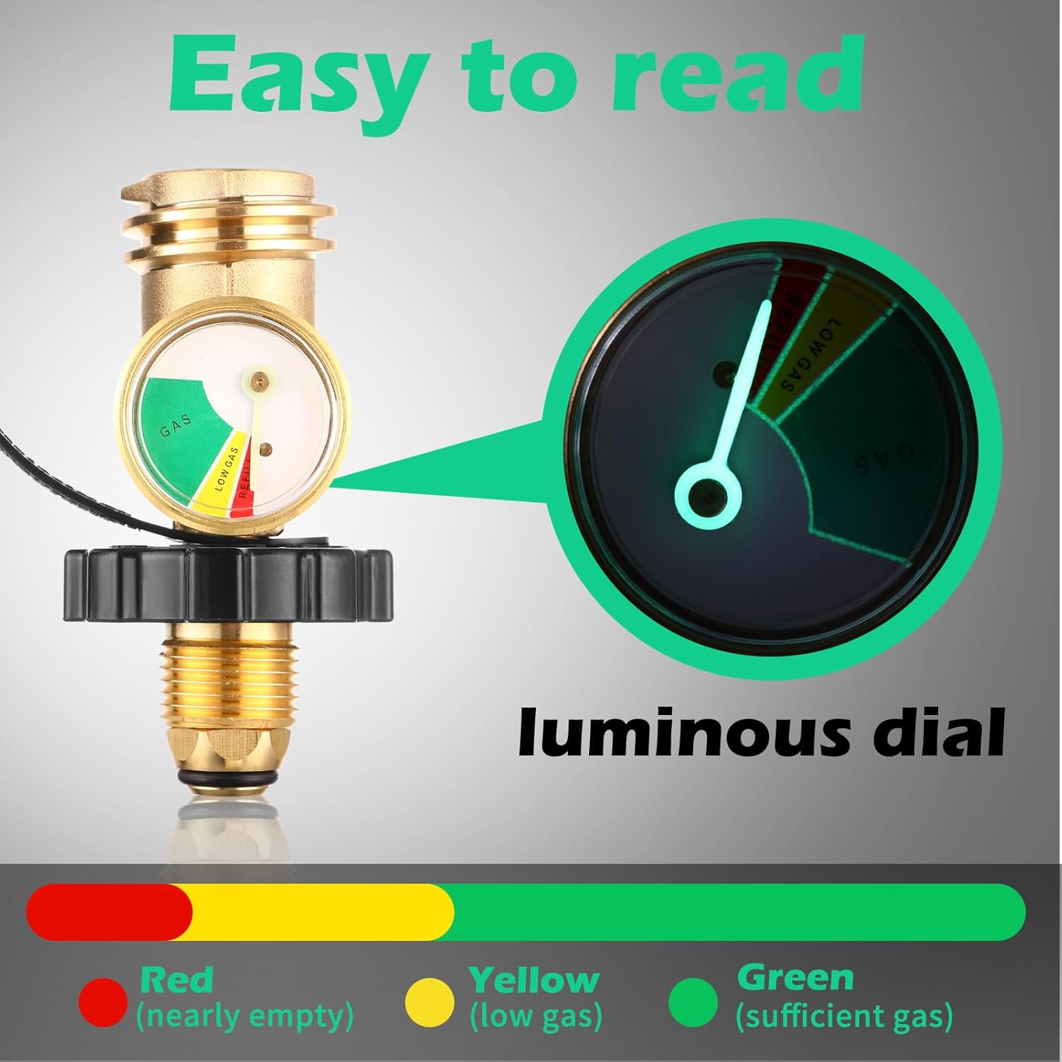 Tandefio 6 PCS Propane Tank Gauge - Bulk Propane Gas Meter Adapter with Gauge for 5-100lb Gas Grill, Camping Stoves, Heater - Converts POL LP Tank to Universal QCC 1