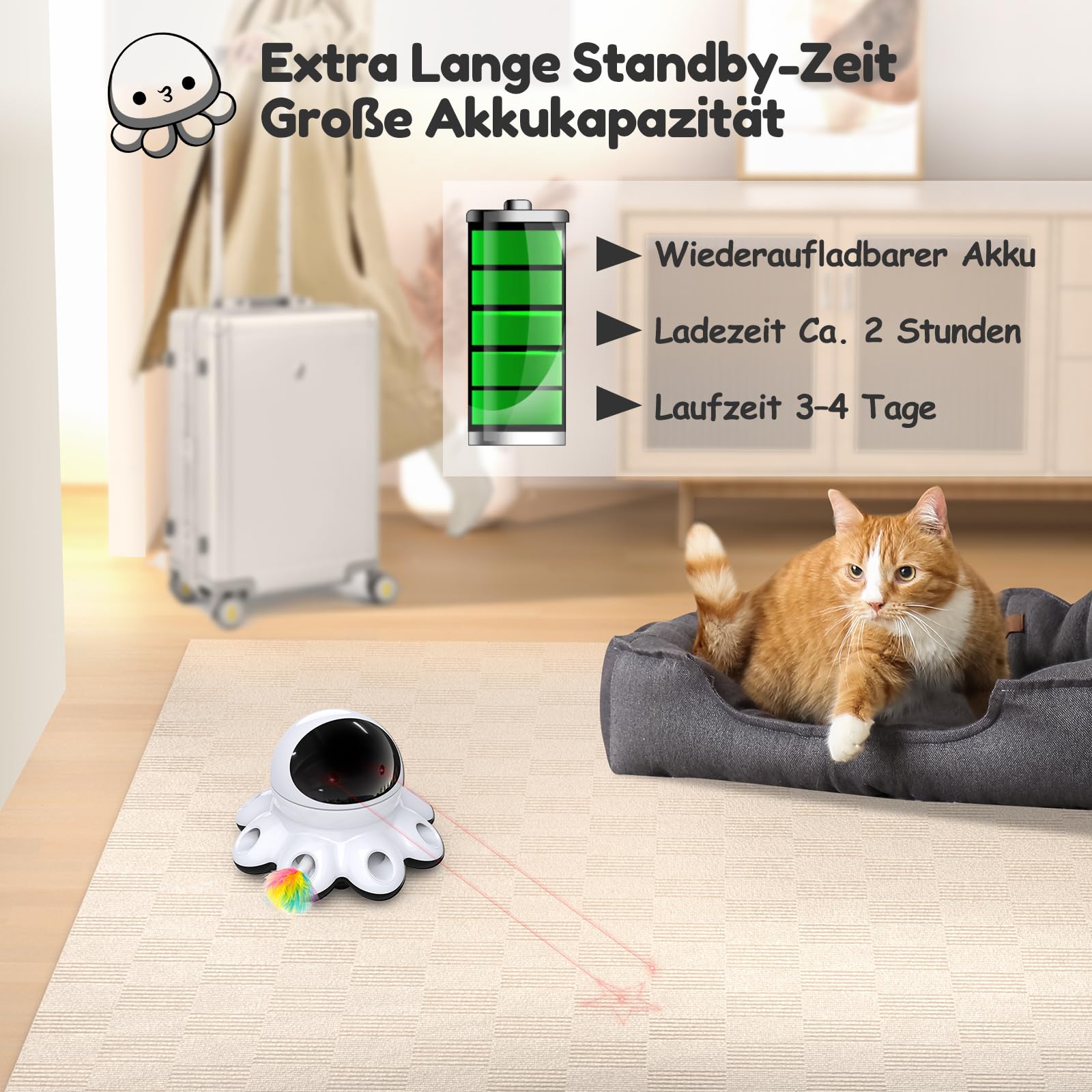 GoldenSun Katzenspielzeug, 2-in-1 Automatisches Katzenspielzeug, 8-Loch Whack-a-Mole & 360° Zufallsbewegung, USB Wiederaufladbar, Interaktives Katzenspielzeug für Gelangweilte Wohnungskatzen