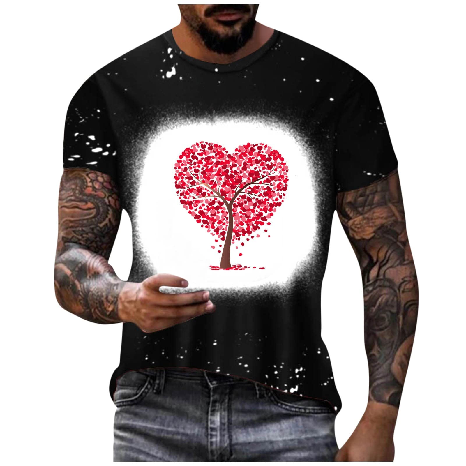 FlekmanArtMens Casual Stretchy Short Sleeve T Shirts Fashion Hip-hop 3D Printing Blouses Dressy Tunic Round Neck Tops