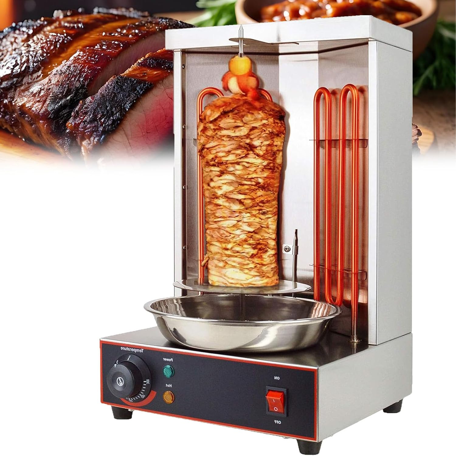 Shawarma Machine, Gyro Machine, Rotating Doner Kebab Grill with 2x Heating Tubes, Vertical Broiler for Commercial Home Kitchen, Electric Stainless Steel Rotisserie,barbecuestove