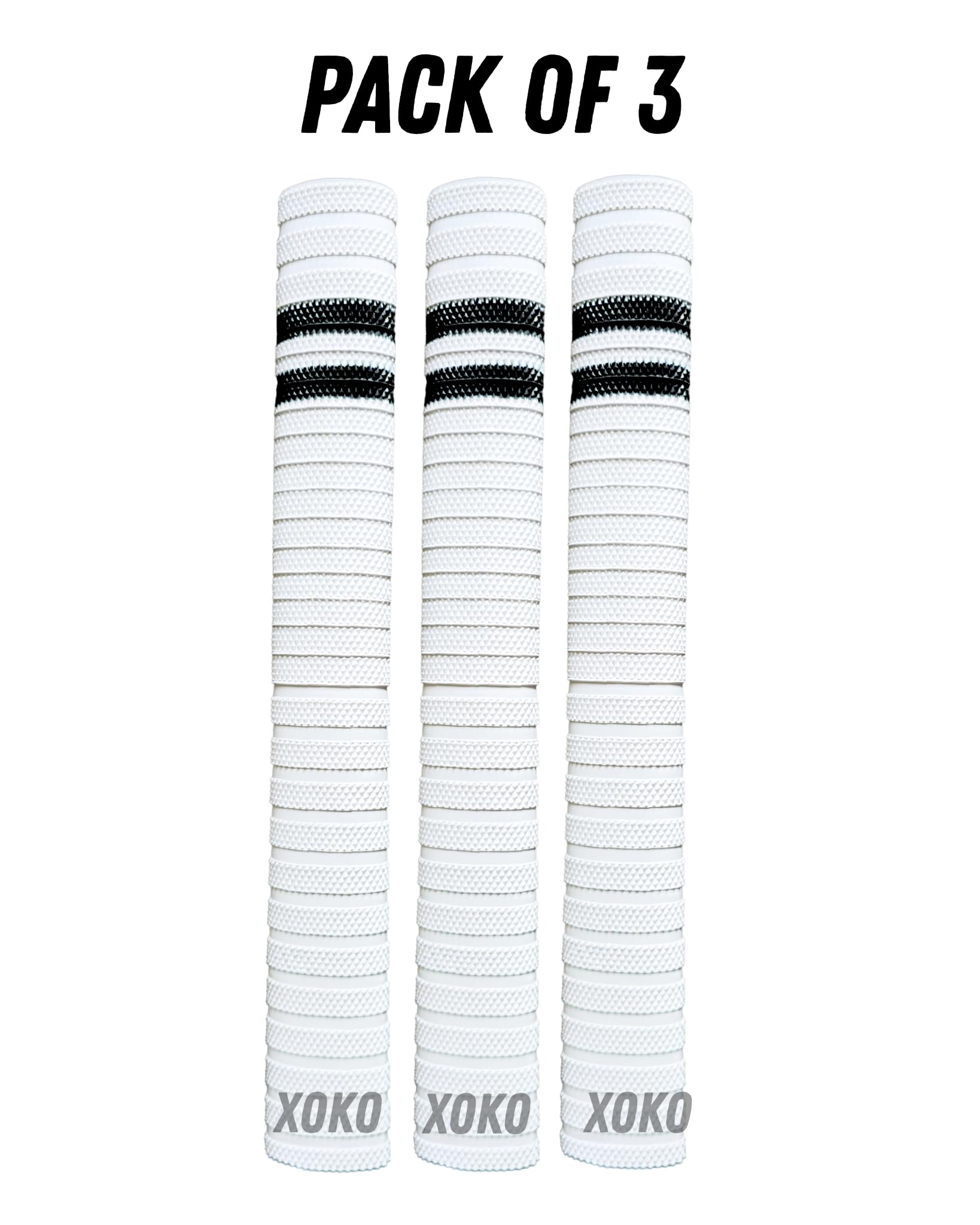 XOKO Cricket Bat Handle Grips, White with Black Stripes, Enhanced Performance, Shock Absorbing (White Pack of 3)