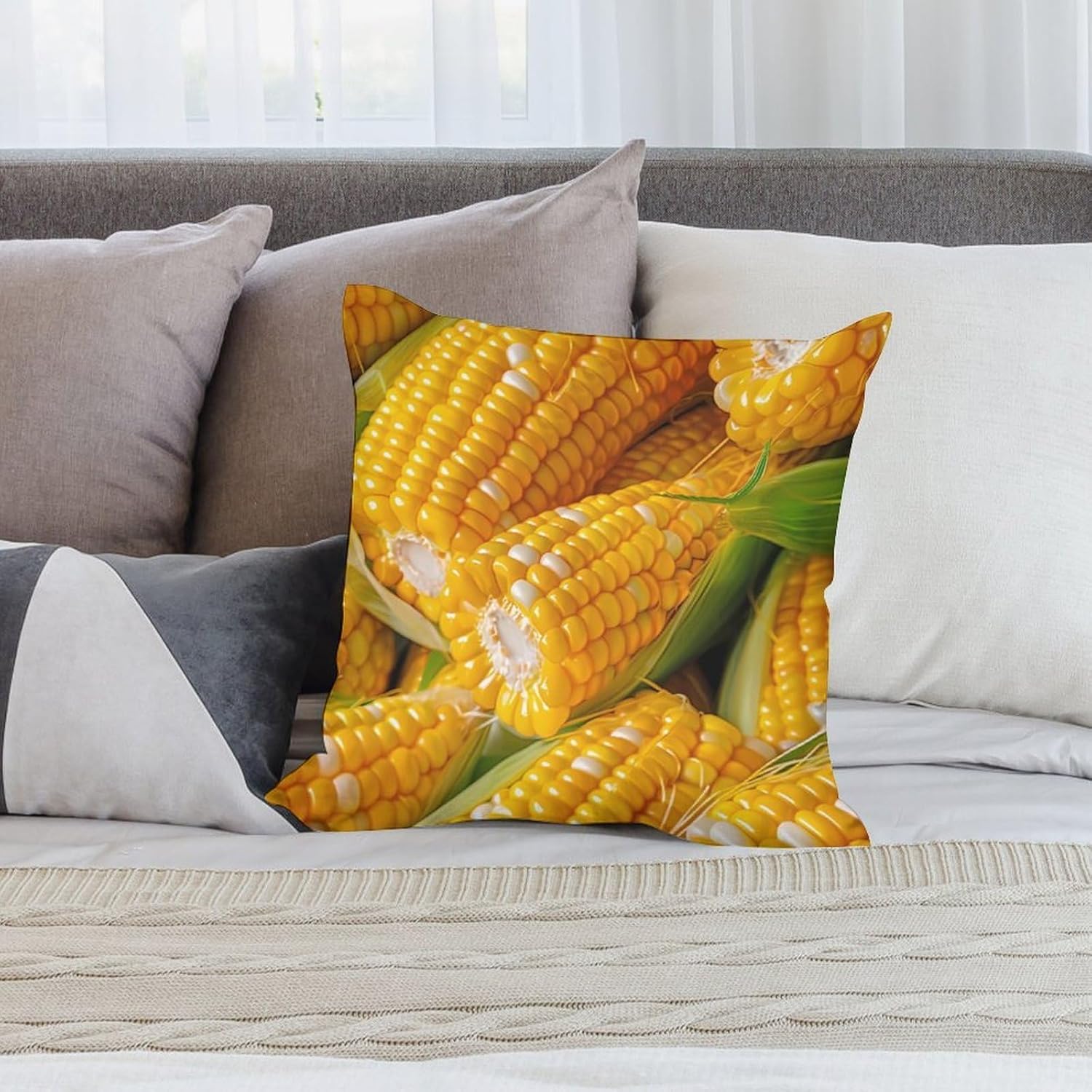Corn Food Printed Throw Pillow Case 4 Pcs Soft Pillowcases Pillows Covers Sofa Bed Decor 12/14/16/17/18/20/22/24/32 Inches