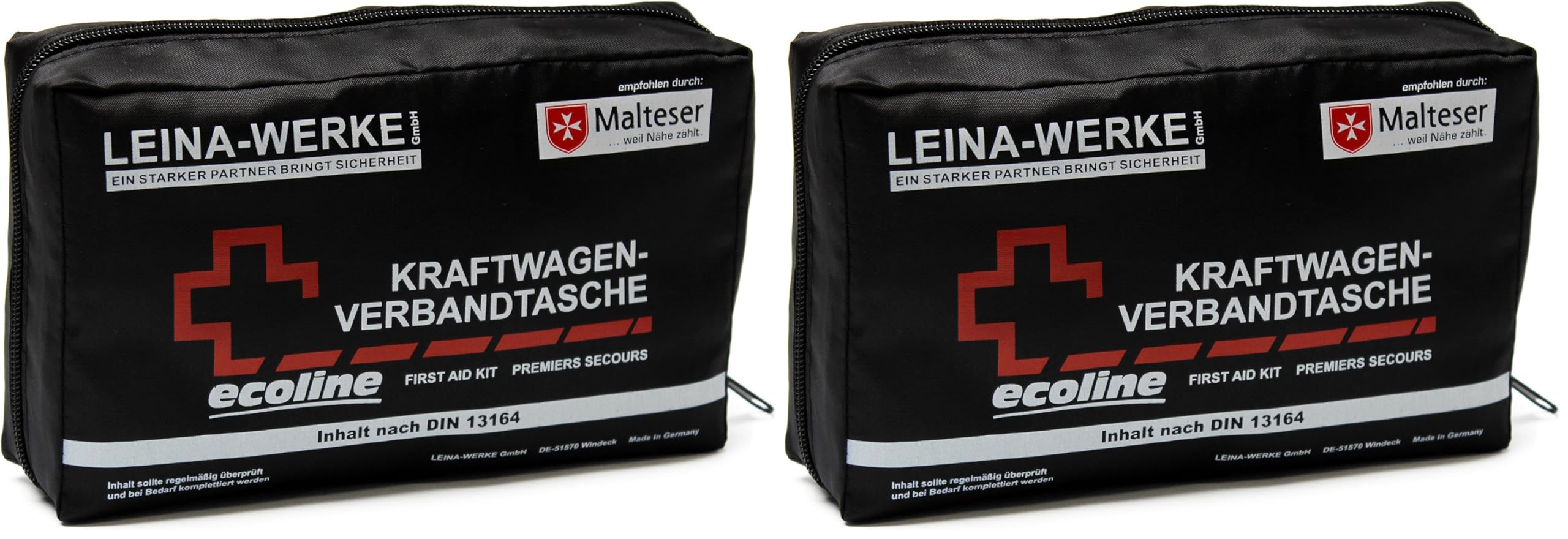 Leina-Werke 110362 KFZ-Verbandtasche Compact Ecoline mit Klett, Schwarz/Weiß/Rot (Packung mit 2)