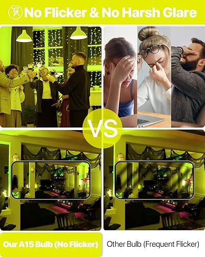 Miniatura 7 de ORALUCE Bombilla amarilla de porche equivalente a 40 vatios, bombillas LED A15 para decoración e iluminación de fiestas de Halloween, Navidad,