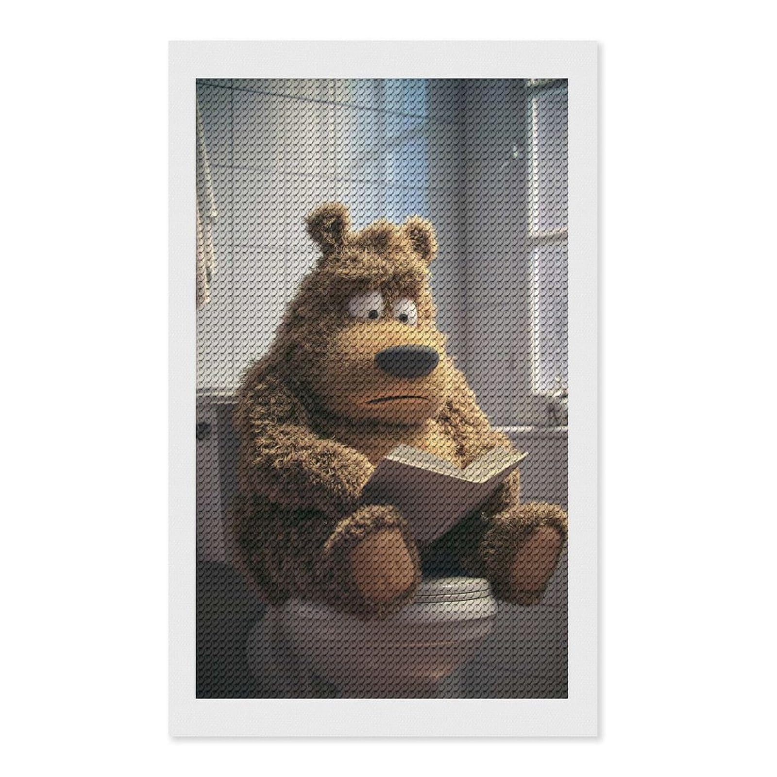 Junmoney Bear Reading on Toilet Diamond Art Kit 12"x20", Gift Idea, for Family Craft Time, Mindful Craft Activity, Boho Decor, Relaxing DIY Hobby