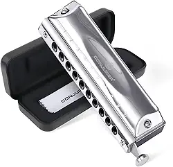 CONJURER Gaita cromática sem válvula para adultos iniciantes chave de gaita de 10 furos de órgão de boca de aço inoxidável C com palheta de latão na caixa, chave C prata