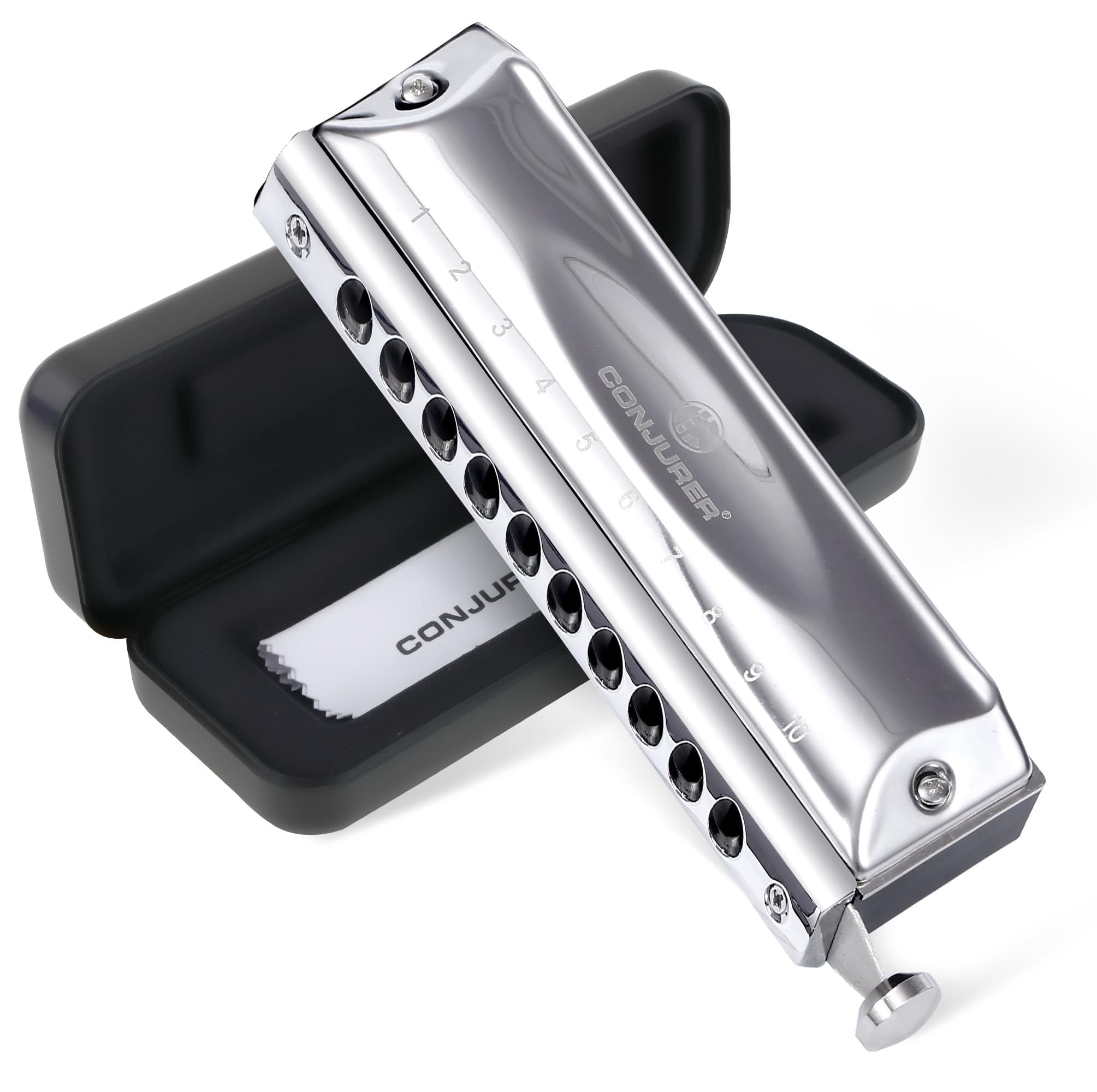 CONJURER Mouth Organ 10 Holes 40 Tunes of C Chromatic Mouth Organ Harp, Chromatic Harmonica for Beginners, Adults, Professionals, Students, Friends, Gifts (Sliver)