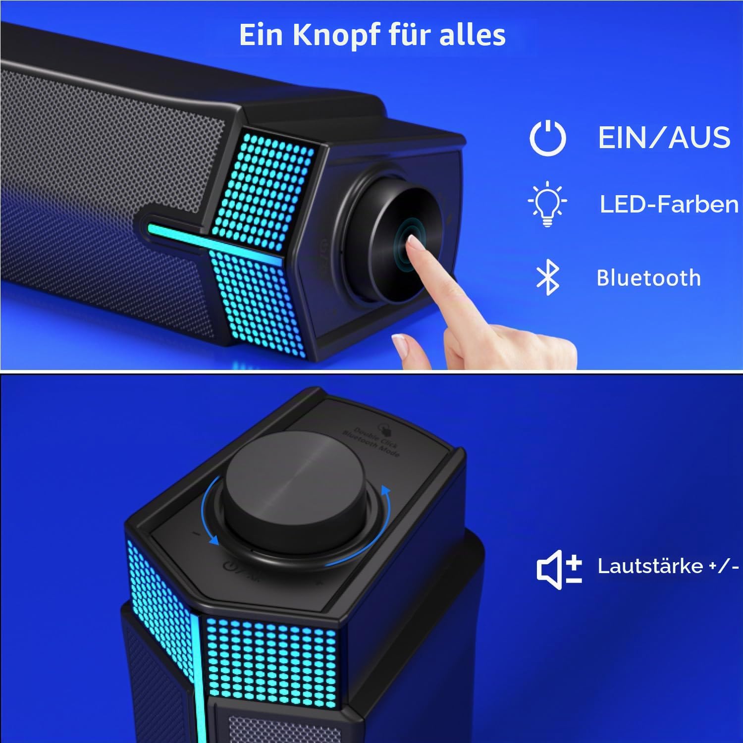 Jeecoo M20 Bluetooth-Computer-Lautsprecher für PC-Desktop-Monitor, Gaming-PC-Soundbar, kabelgebunden, USB-betrieben, hervorragender Stereo-Sound, mit Farbverlauf, RGB-Beleuchtung, kombinieren/trennen