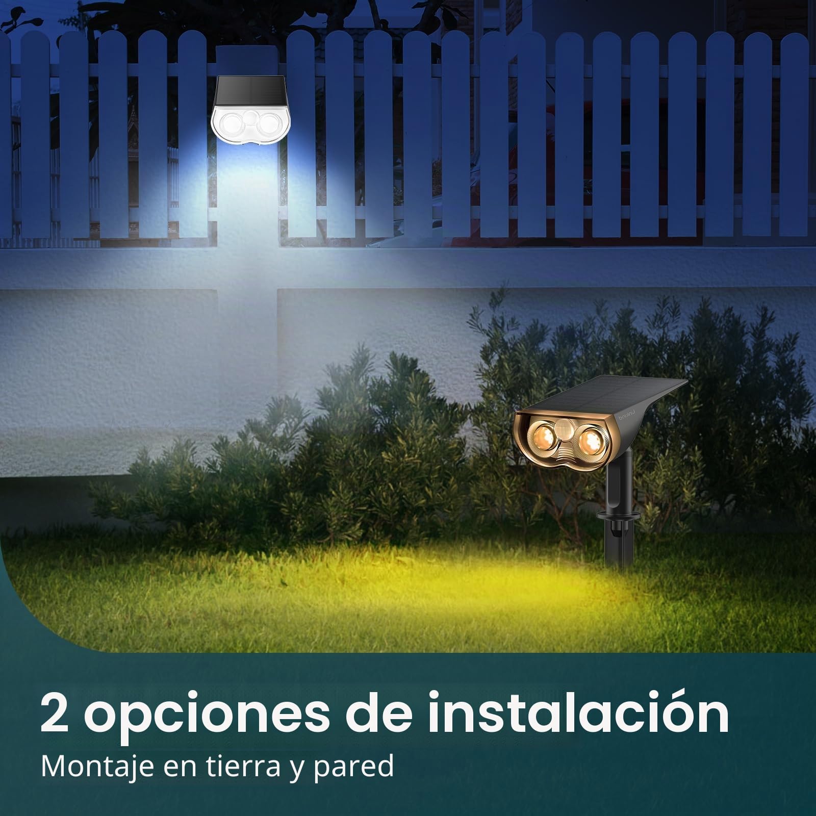 Linkind - Lámpara solar exterior con detector de movimiento, 3000 K, color blanco cálido, 3 modos, 1000 lúmenes, foco de callejón, StarRay IP67 LED