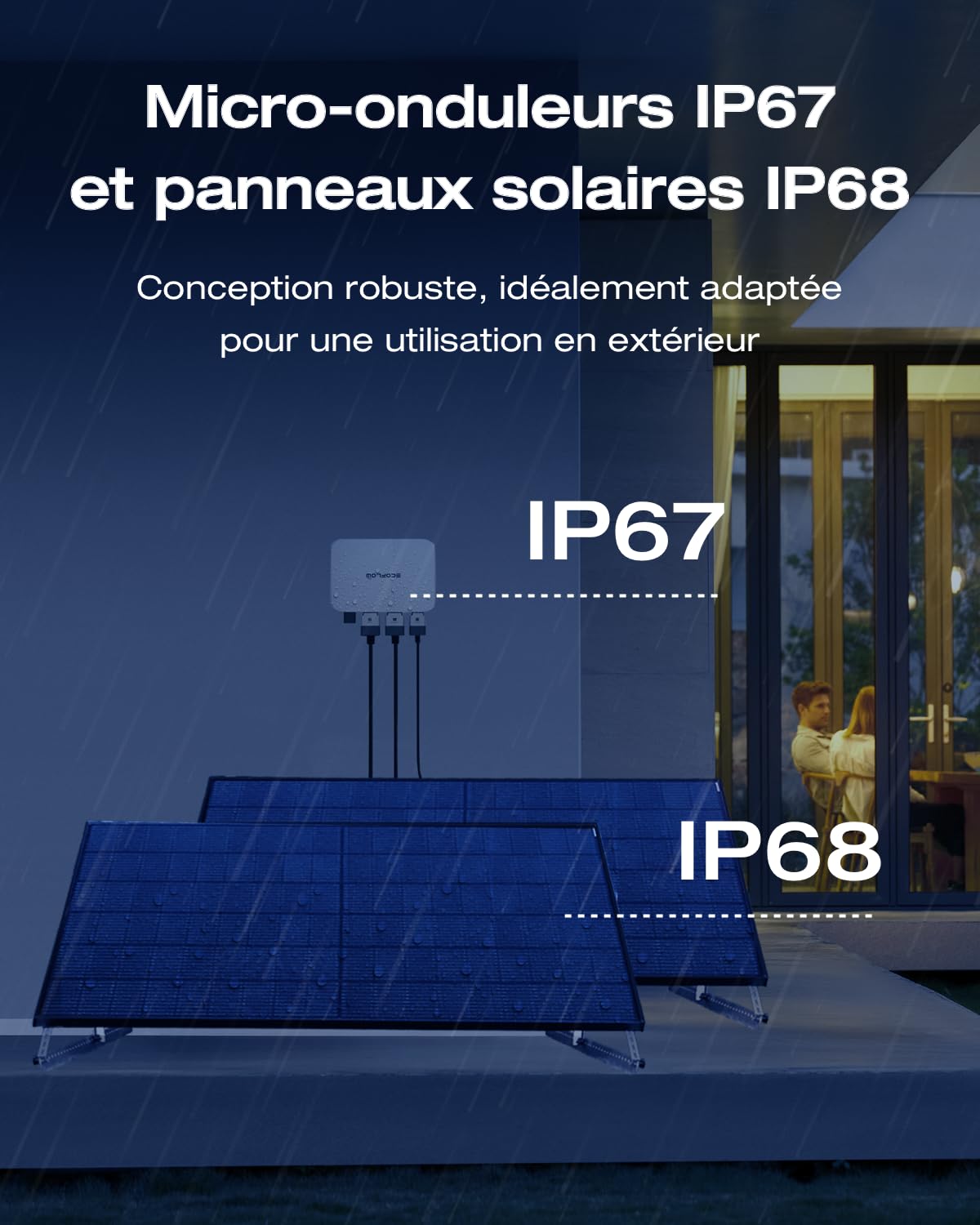 Kit solaire pour balcon EcoFlow PowerStream, micro-onduleur relié au réseau, Panneau Solaire Rigid 400W*2, DELTA 2 station électrique portable de 1 kWh, Smart Plugs*2, Wi-Fi, contrôle via APP