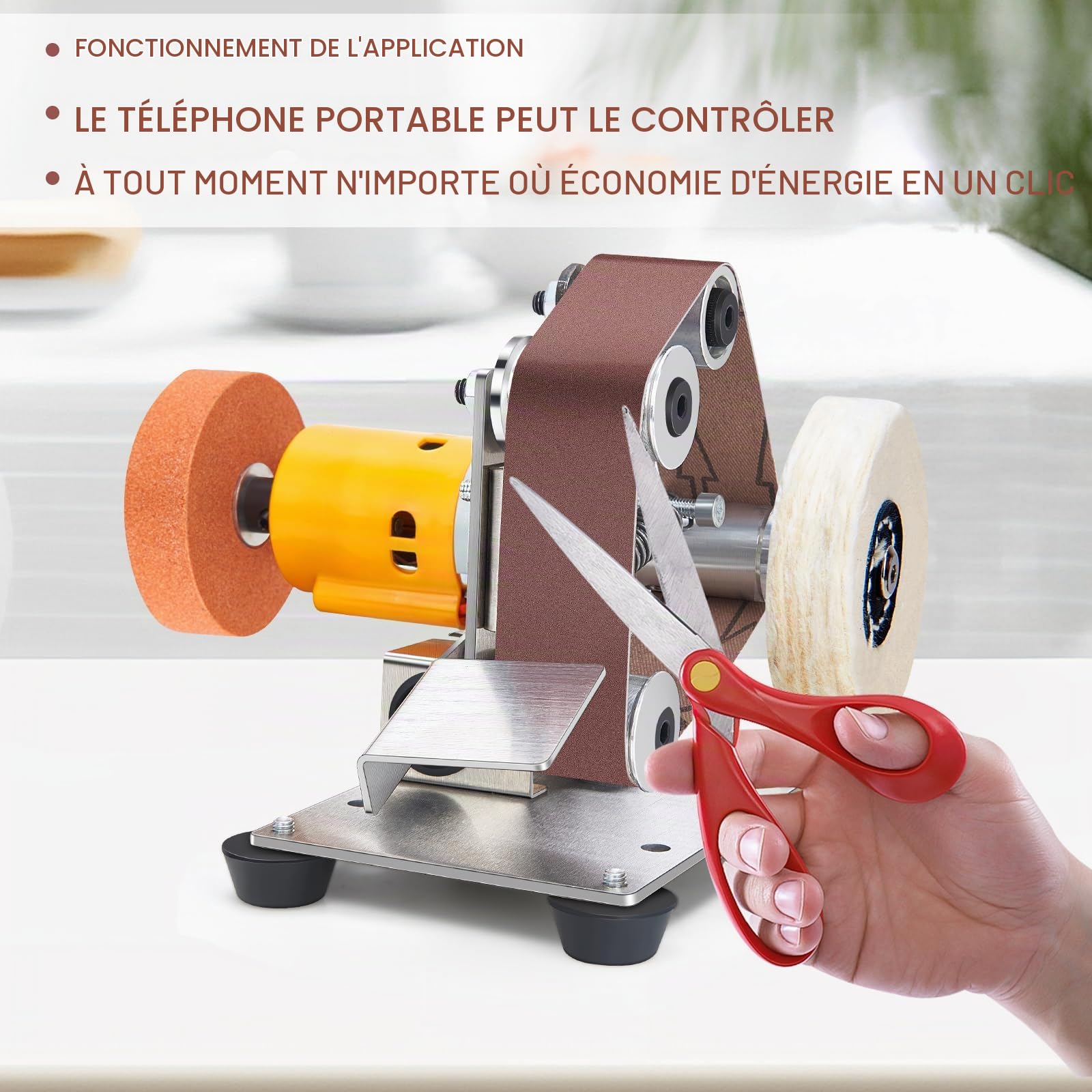 Mini Ponceuse à Bande, Ponceuse Stationnaire, Vitesse Réglable à 7 Vitesses Avec Bande Abrasive, Meules Et Meules De Polissage Pour Le Métal, Le Bois, Bricolage, Outils Et Affûtage