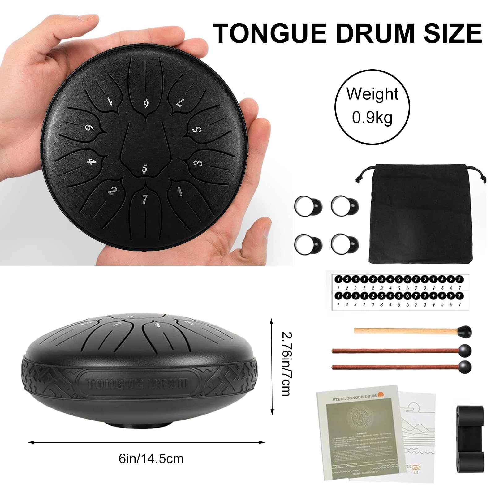 Steel Tongue Drum, Tamburo In Acciaio, Tamburo A Lingua D'acciaio, 6 Pollici 11 Note Strumento A Percussione con Bacchette per Tamburi E Borsa per Yoga e Lezioni Di Musica per Principianti