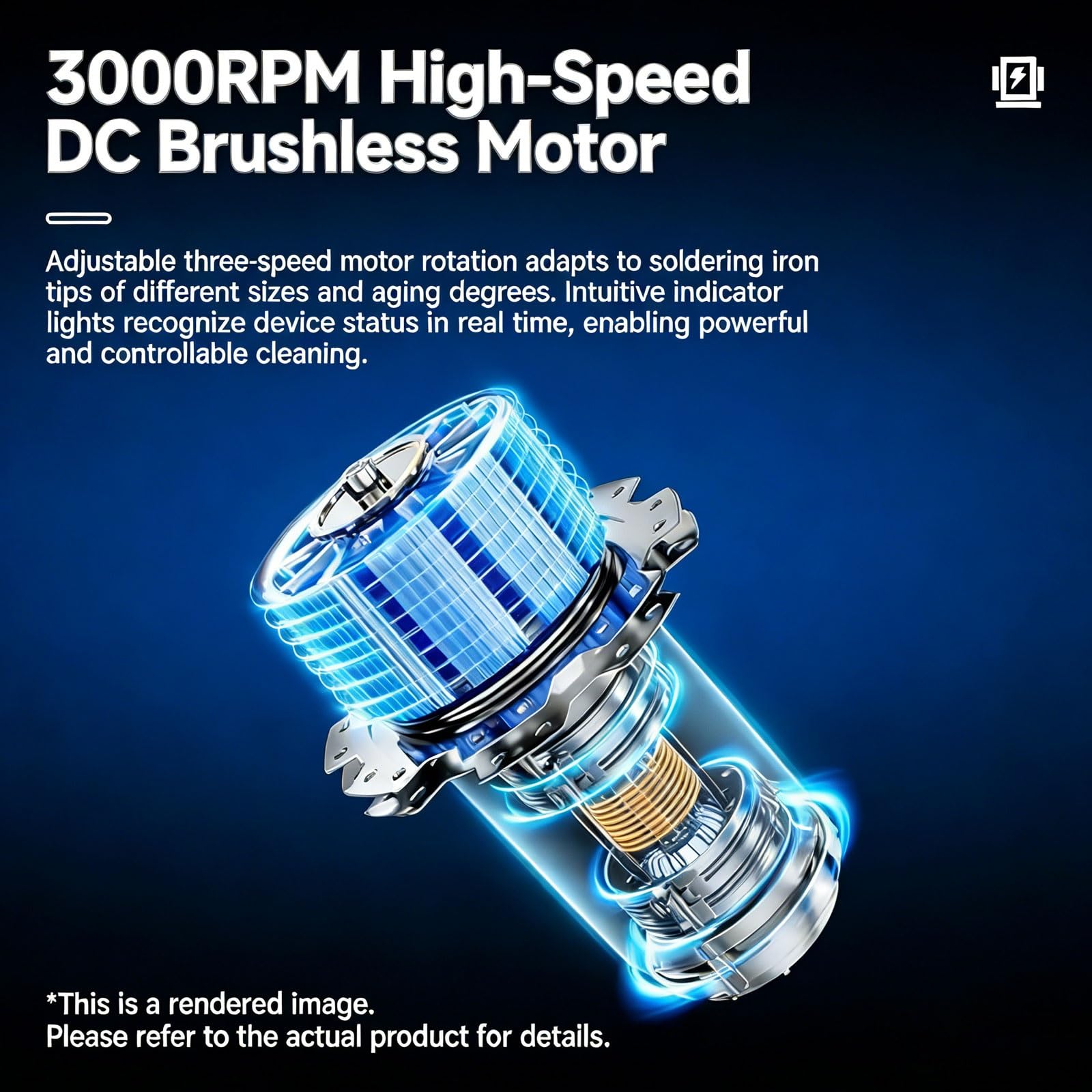 Limpiador automático de puntas de soldador, motorizado de 3000 rpm con cajón y 4 luces LED, incluye cepillo de cobre ultrafino para una limpieza eficaz de puntas de latón