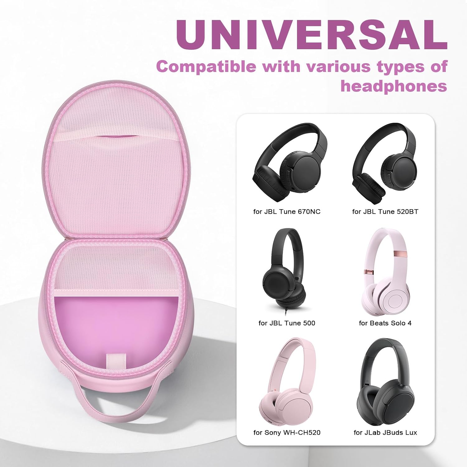 Headphone Case for JBL Tune 510BT 520BT 720BT 770NC / for Sony WH-CH520 WH-CH720N/ for JLab/for Beats Studio Pro Noise Cancelling Headphones (Box Only) (Pink) - Image 2