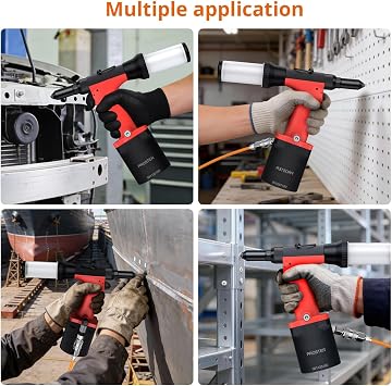 Proster Self-Suction Pneumatic Rivet Gun - Automatic Rivet Loading with 4 Nosepieces (3/32, 1/8, 5/32, 3/16), 360 Swivel Air Hose Fitting for Automotive Marine Metal Fabrication