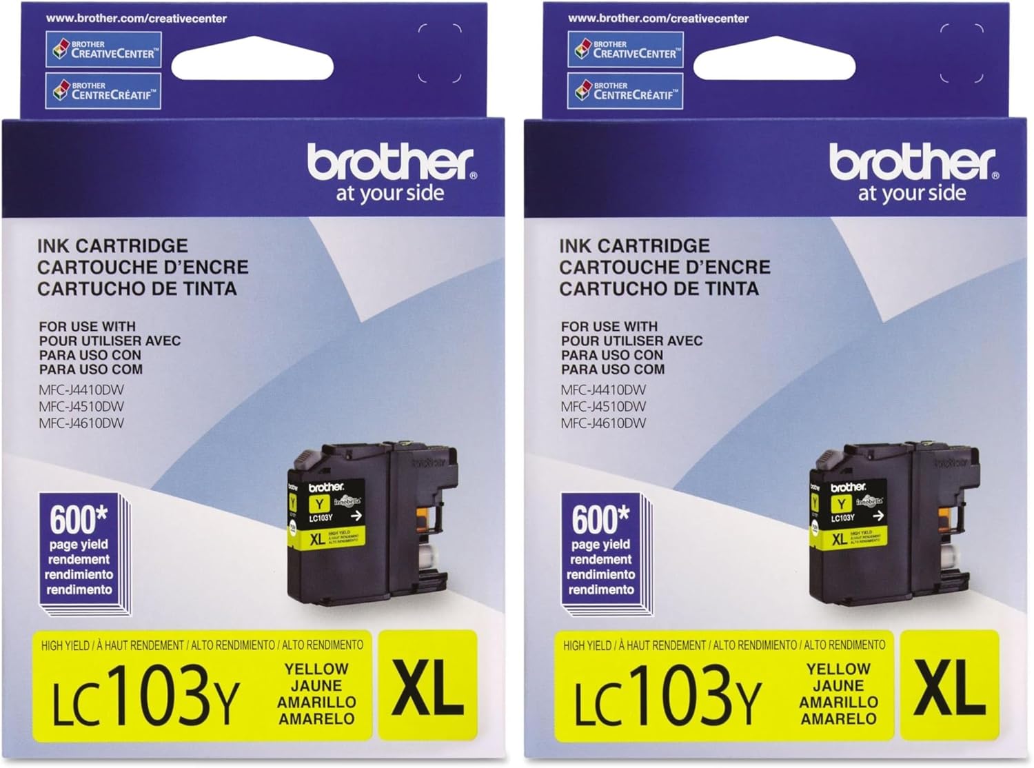 Brother Printer LC103Y High Yield Cartridge Ink, Yellow (Pack of 2)