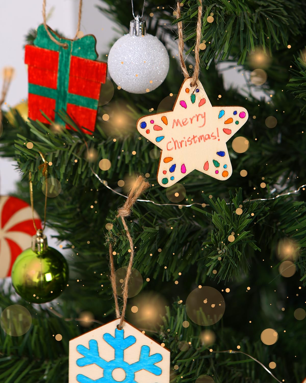 410 Piezas de Madera Pintadas de Navidad Colgantes de árboles de Navidad de Madera, Decoración de árboles de Navidad