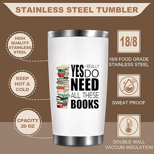 Miniatura 3 de Petitian Book Lovers Gifts - Vaso para amantes de los libros, "Yes I Really Do Need All These Book", regalo para nerd, vaso de 20 onzas para amantes