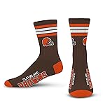 For Bare Feet NFL 4 Stripe Deuce Crew Sock, Cleveland Browns, Medium