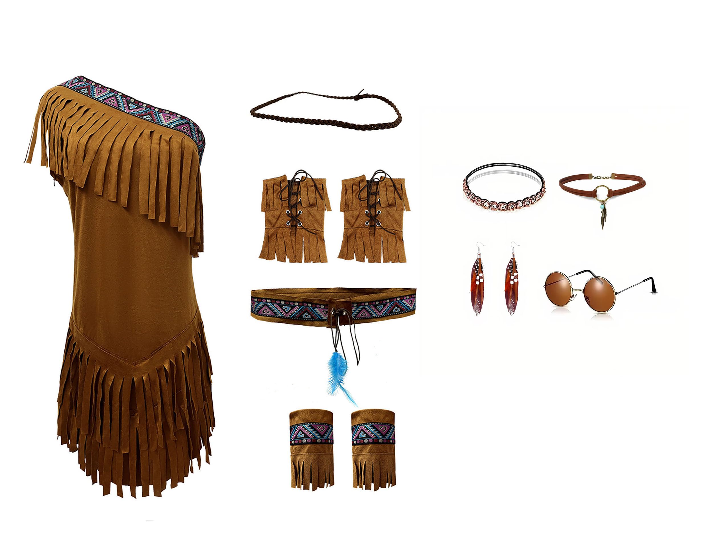 Velcoxplay Women's Indian Costume Wild Squaw Halloween Fancy Dress Costume XL