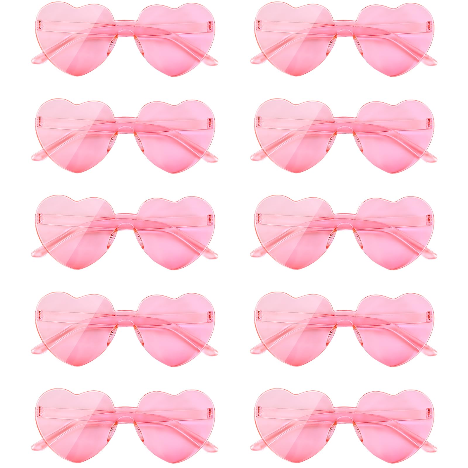 NACHLYNN 10 Pairs Heart Sunglasses Women Rimless Heart Shaped Sunglasses Candy Color Heart Glasses for Costumes Cosplay (Pink)