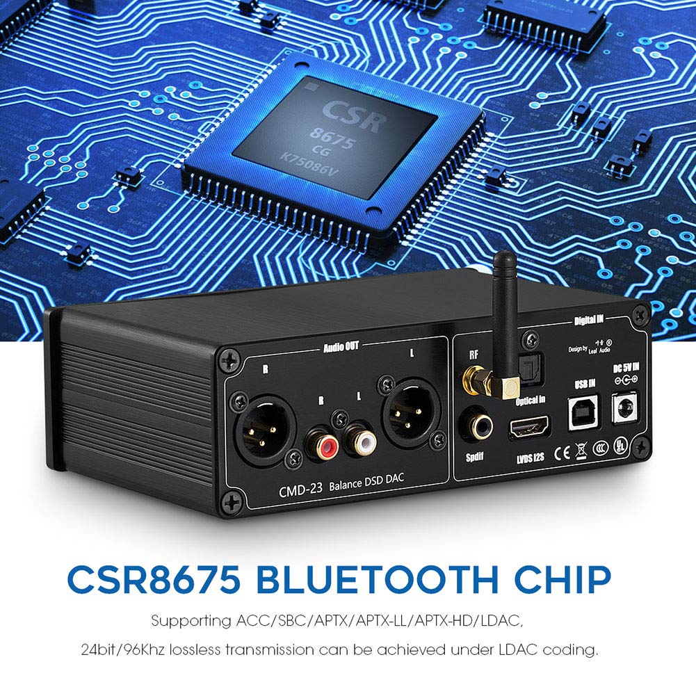 Décodeur Audio, Décodeur Audio DAC C, Récepteur Bluetooth 5.0 SR8675, Sortie RCA/3,5 mm/6,5 mm, Convertisseur numérique-analogique Optique IIS Coaxial TOSLINK USB DAC S/PDIF