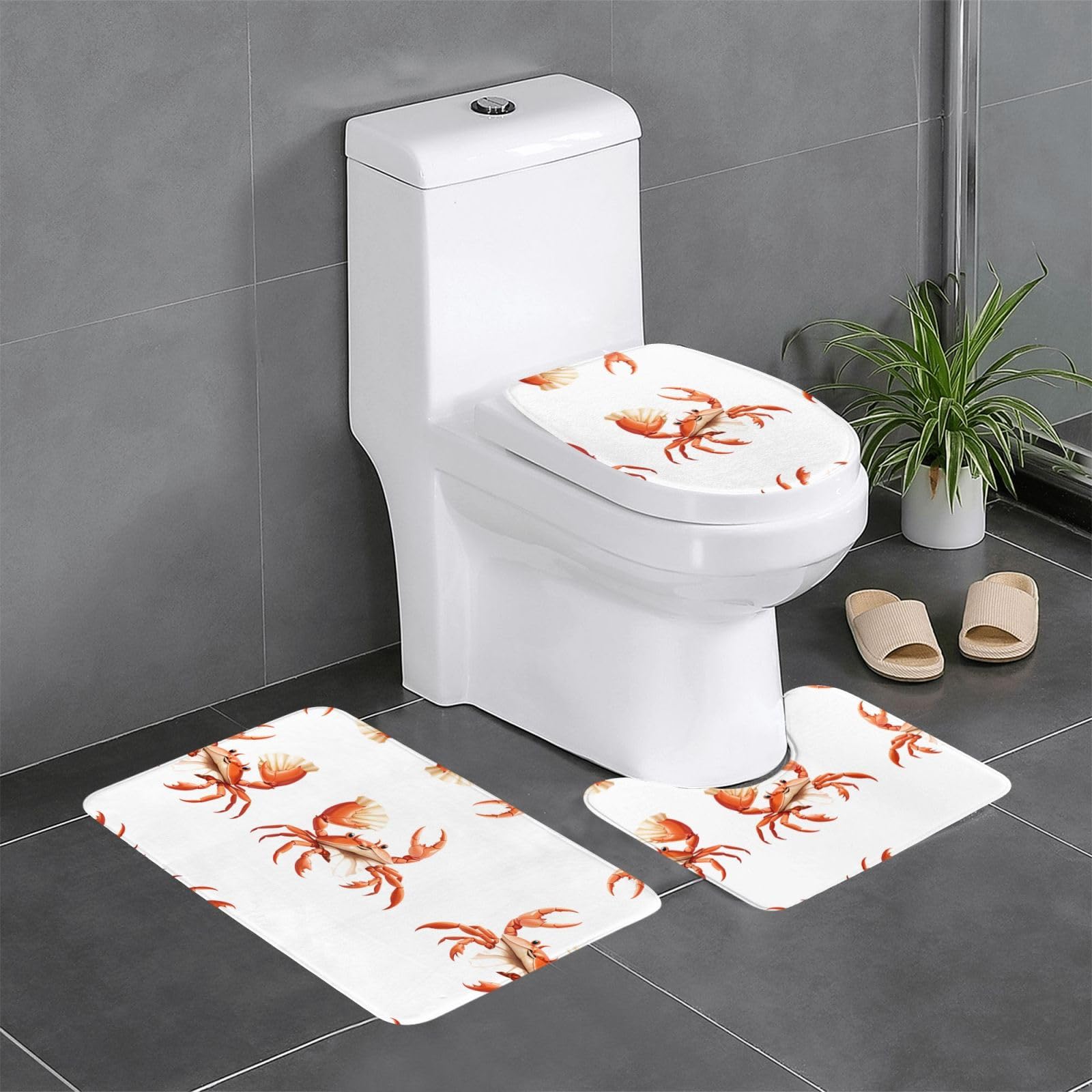 Tapis de salle de bain antidérapant pour coiffeuse et WC motif crabe bord de mer