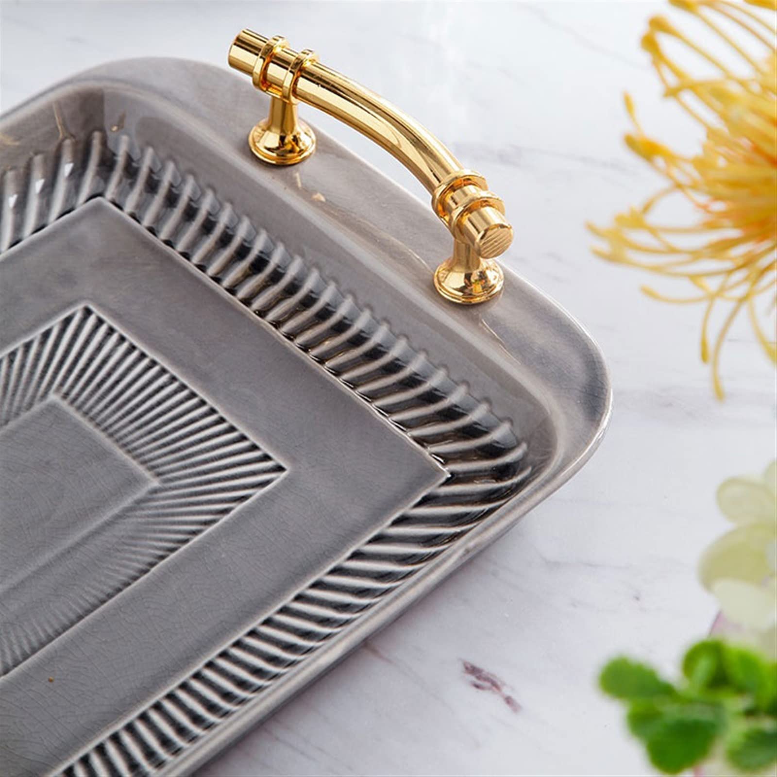 Decorativi esterni Modello creativo di crepe Vassoio portaoggetti in ceramica moderno semplice e di lusso Organizzatore da tavolo Vassoio for tazza da tè for snack per cena, tè, bar, tavolo