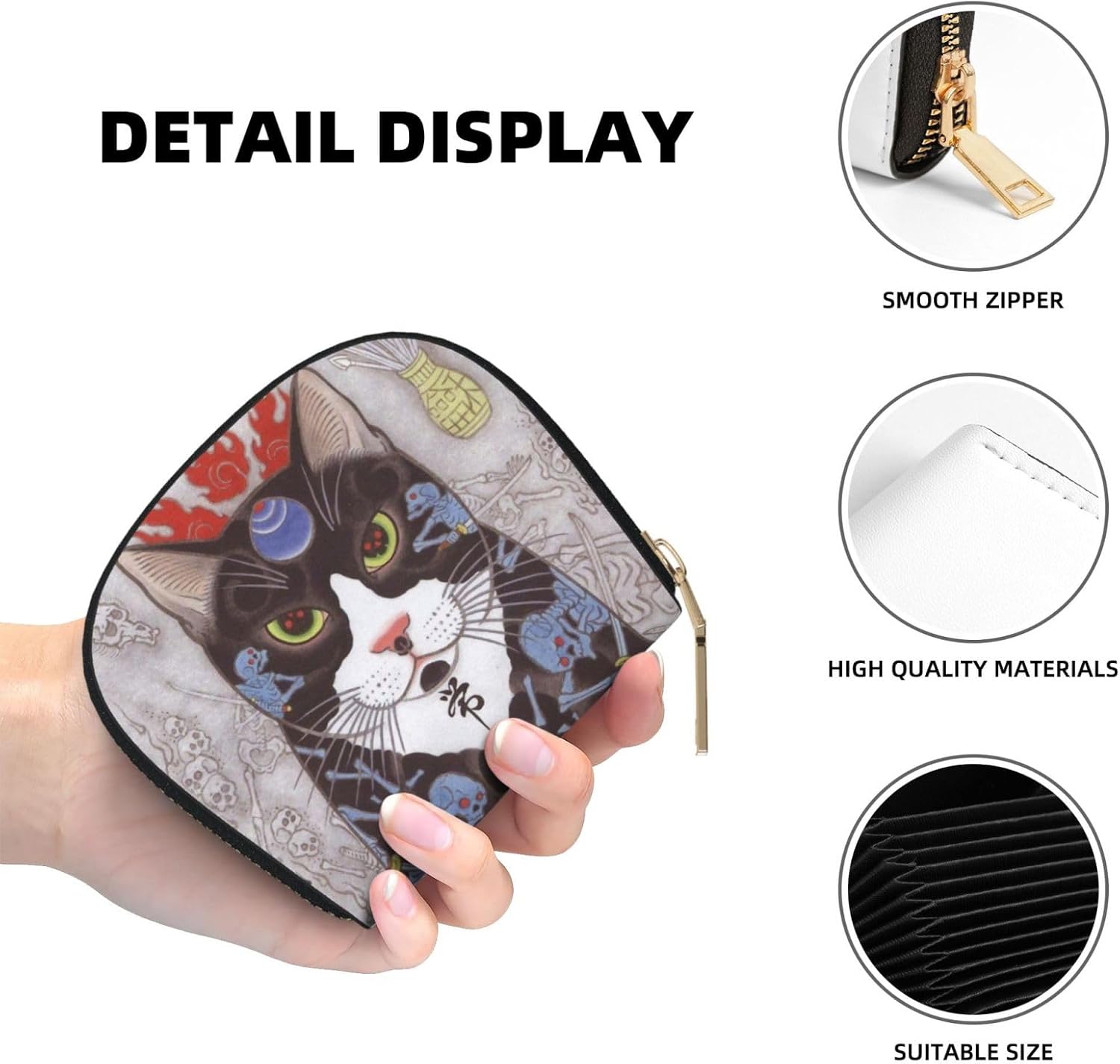 카케케스 미니 지갑 일본식 우키요 고양이 무늬 소형 넣어 코인케스 조개형 PU 레자 카드 납 여행 상품 스키밍 방지 12장 납 금액  선물-Freehip.co.kr