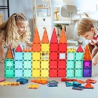 Vista 5 de Paquete de 32 Baldosas Magnéticas–Set Constructor Arcoíris, Kit de Construcción STEM de 2.95 pulgadas con Ventanas Transparentes, Amplía el Juego