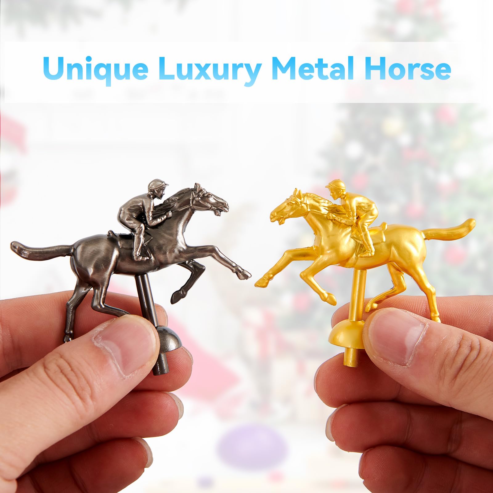 Bamboo Horse Racing Board Game - 11 Metal Horses -5
