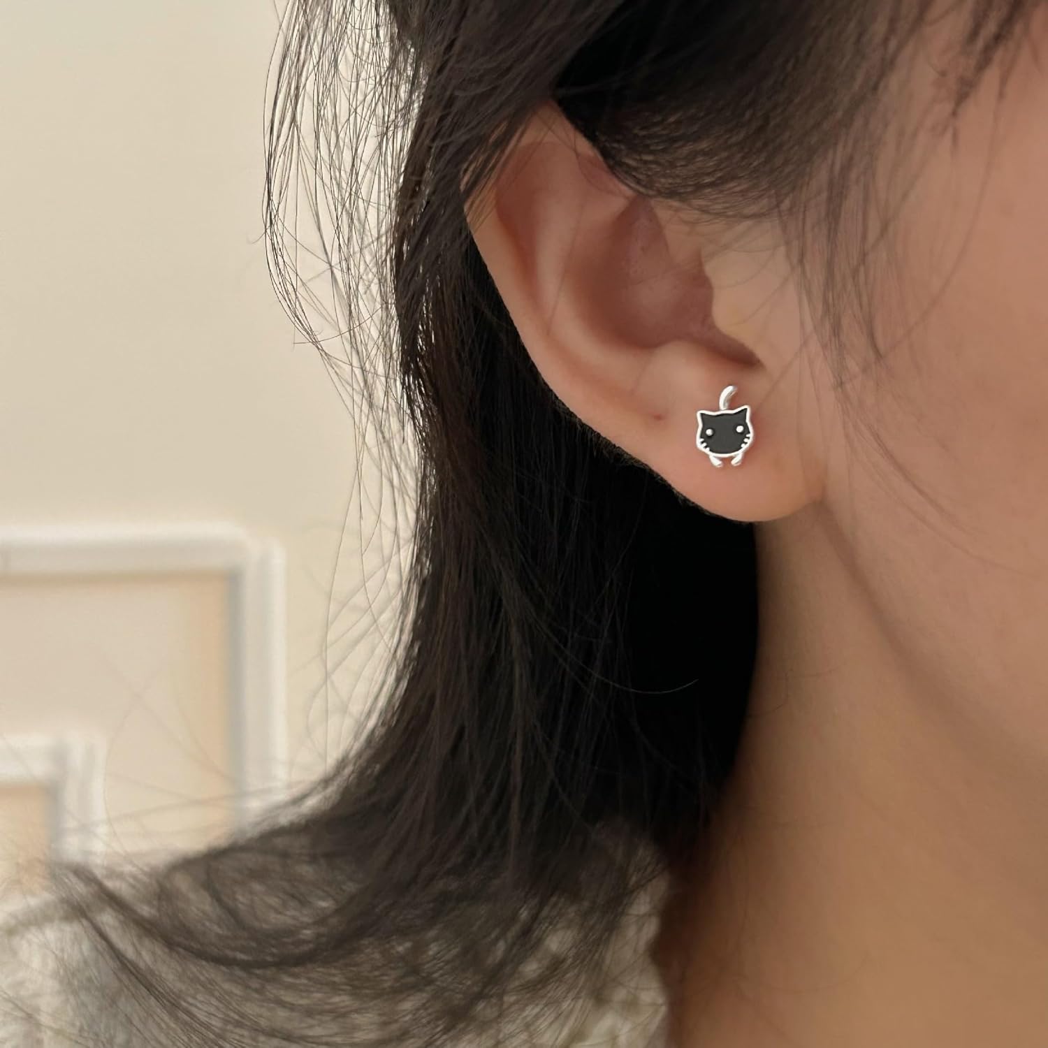 SLUYNZ 925 Sterling Silver Lovely Black Cat Earrings Studs for Women Teens Cat Studs Earrings for Cat Lovers - Image 5