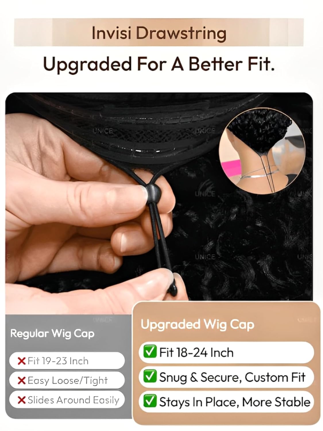 UNICE Black Cherry Loose Wave Bye Bye Knots 7x5 Lace Front Drawstring Wigs Human Hair with Face Framing Bangs Pre Everything Glueless Wig Human Hair Pre Plucked Pre Cut for Women 22 inch