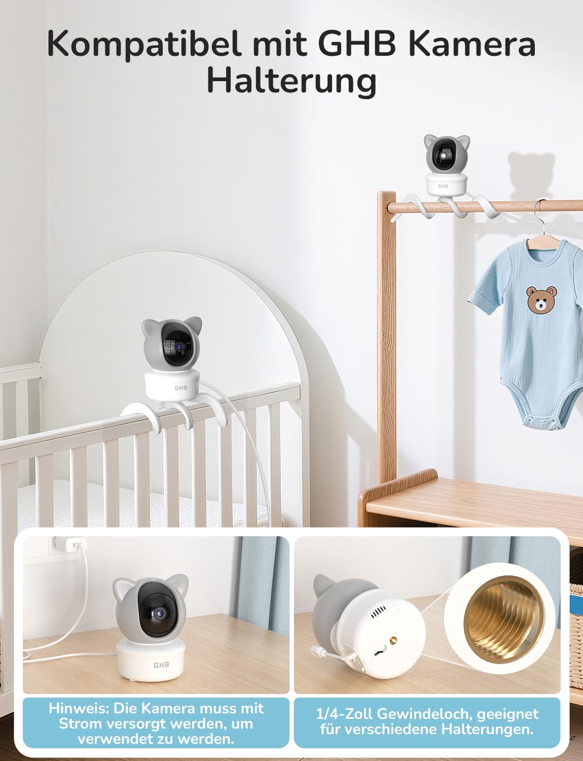 GHB Babyphone mit Kamera App WiFi 2K IPS 5 Zoll WLAN Babyphone PTZ 350°/65° VOX Bewegungs-/Geräusch-/Weinerkennung Nachtsicht 4 Zoom Nachtsich