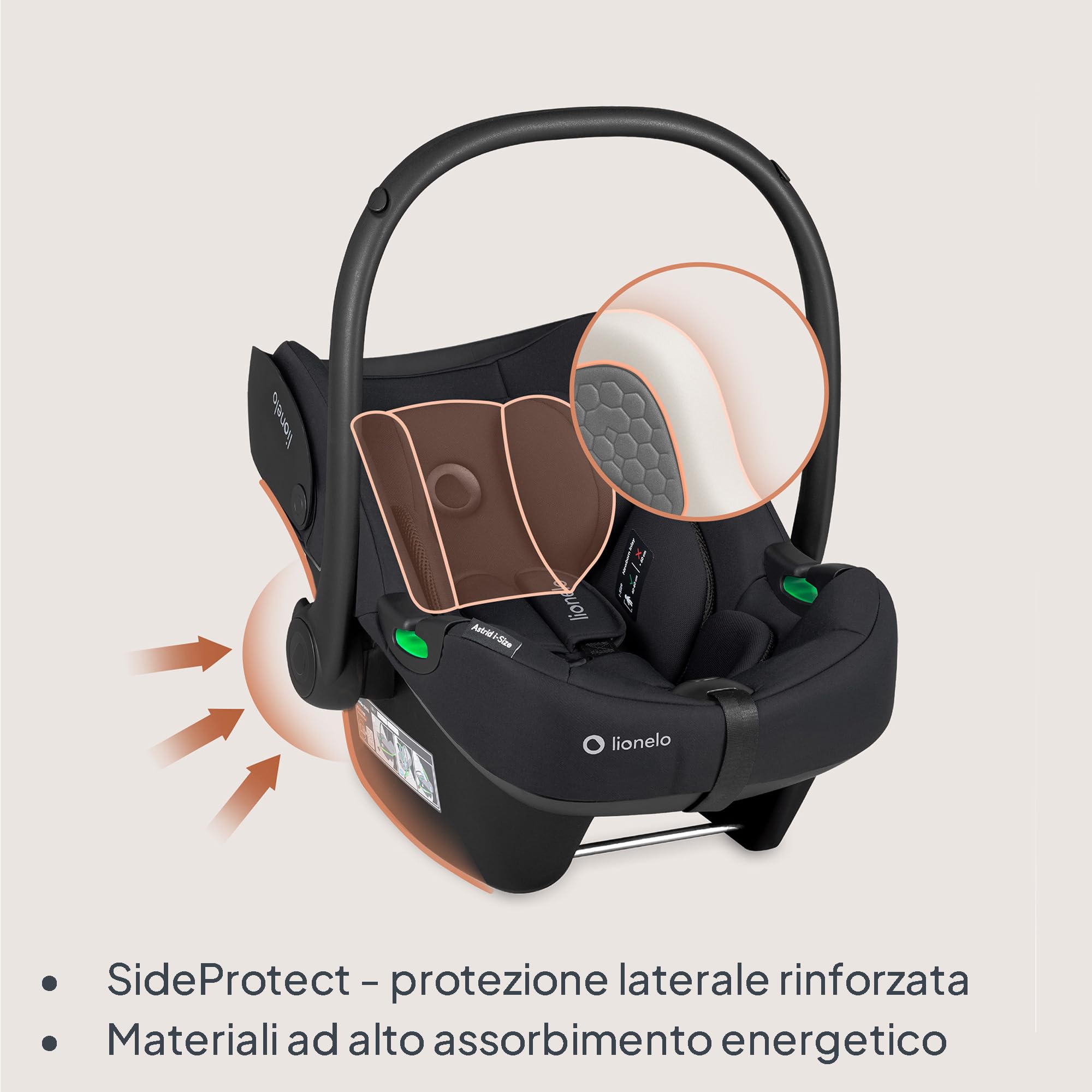 LIONELO ASTRID i-Size Seggiolino Auto Neonati 40-87cm Ovetto gr 0+ Montaggio rivolto all'indietro con Cintura di sicurezza, Protezione laterale, Cintura di sicurezza a 3punti Inserto Dri-Seat