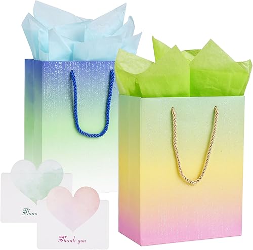 Miniatura 1 de Bolsas de regalo medianas, 2 bolsas de regalo de papel con papel de seda y tarjetas, bolsas de regalo con asas para mujeres y niñas, dama de honor,