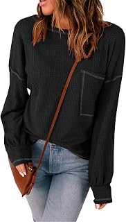 Womens Fall Fashion 2023 UK Long Sleeve Shirts Loose Fit Waffle Knit Tops Dressy Casual Soft Comfy Tunic Blouses Ladies Tops Knit Top Trendy Clothing Pullover Sweater Shirts