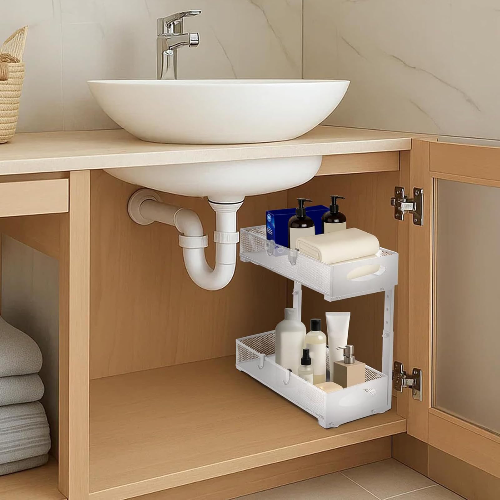 Organizador Para Debajo Del Lavabo Del Baño Organizadores y Almacenamiento | Estante Multiusos Para Cocina Organización Del Hogar Detergente Toallas Papel Tarros Limpi