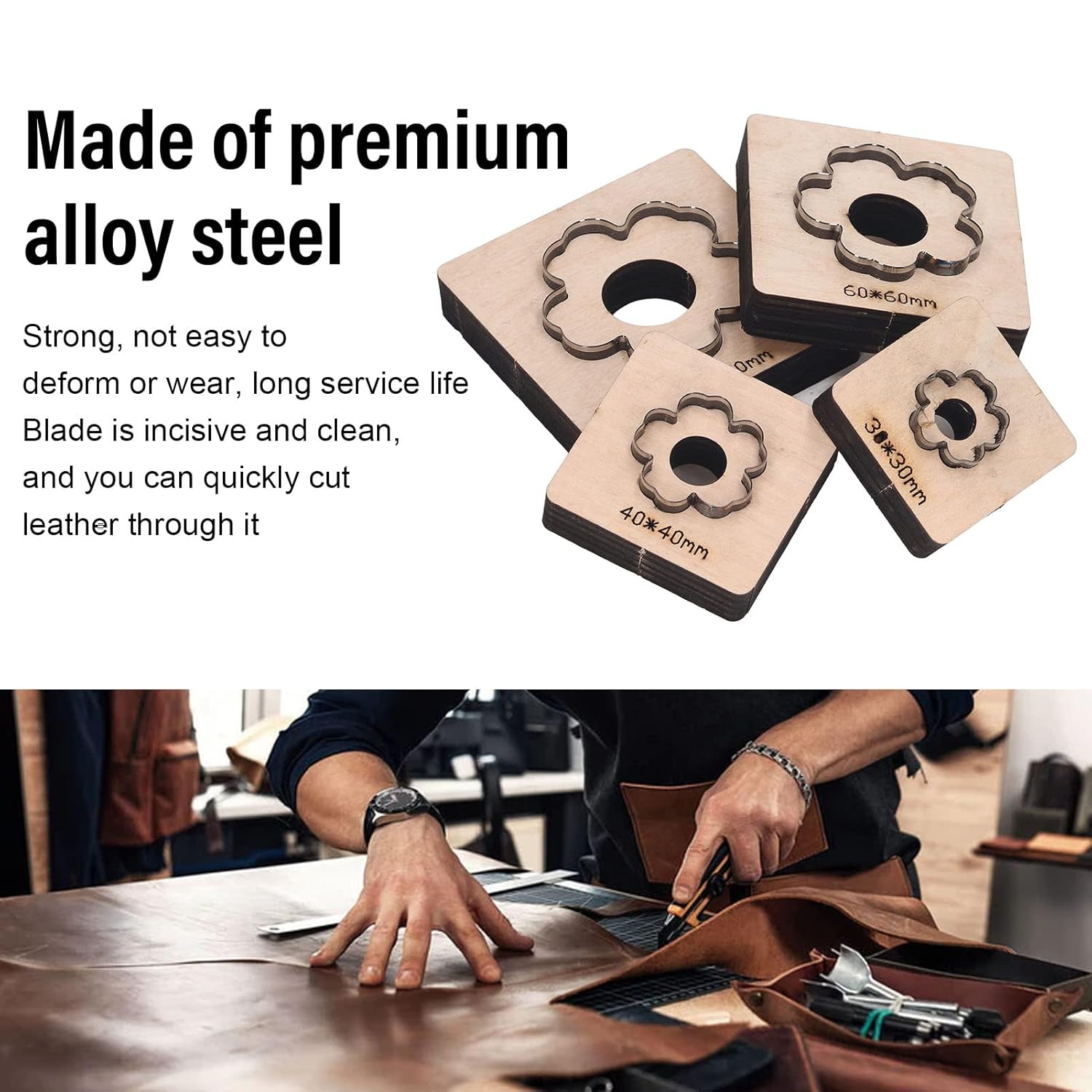 4Pcs Leather Die Cutter, Plum Blossom Shaped Leather Stamping Tools for Handmade DIY Leather Craft