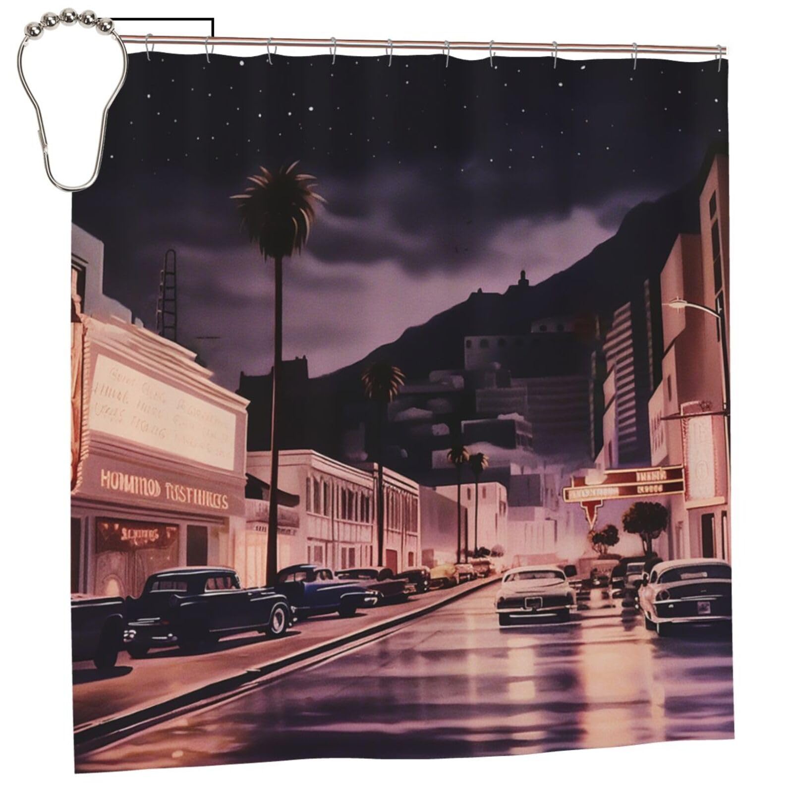 Duschvorhang Vintage-Stil Mit 12 Haken – Wasserabweisender Polyester, 183 X 183 Cm | Motiv: Radio/Boombox, Für Badewanne & Dusche