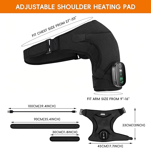 Miniatura 5 de Almohadilla térmica de hombro, envoltura térmica inalámbrica con vibración, 3 almohadillas térmicas ajustables para aliviar el dolor de hombro,