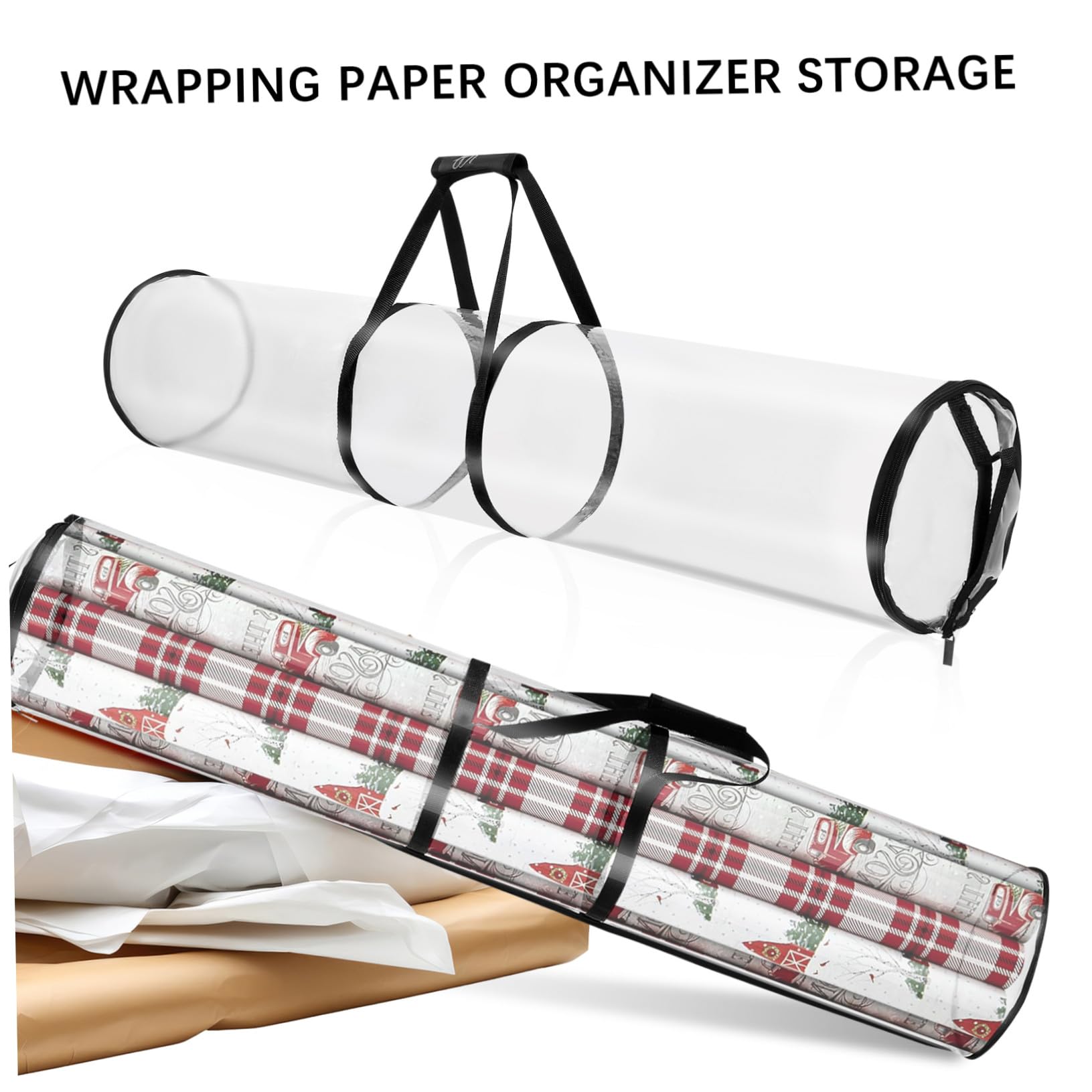 VERDANVERSE Aufbewahrungsbeutel Transparenter Geschenkpapierhalter mit Komfortablen Griffen für Geschenkpapierrollen aus Pvc 2 Stück Großer Fassungsvermögen Multifunktional