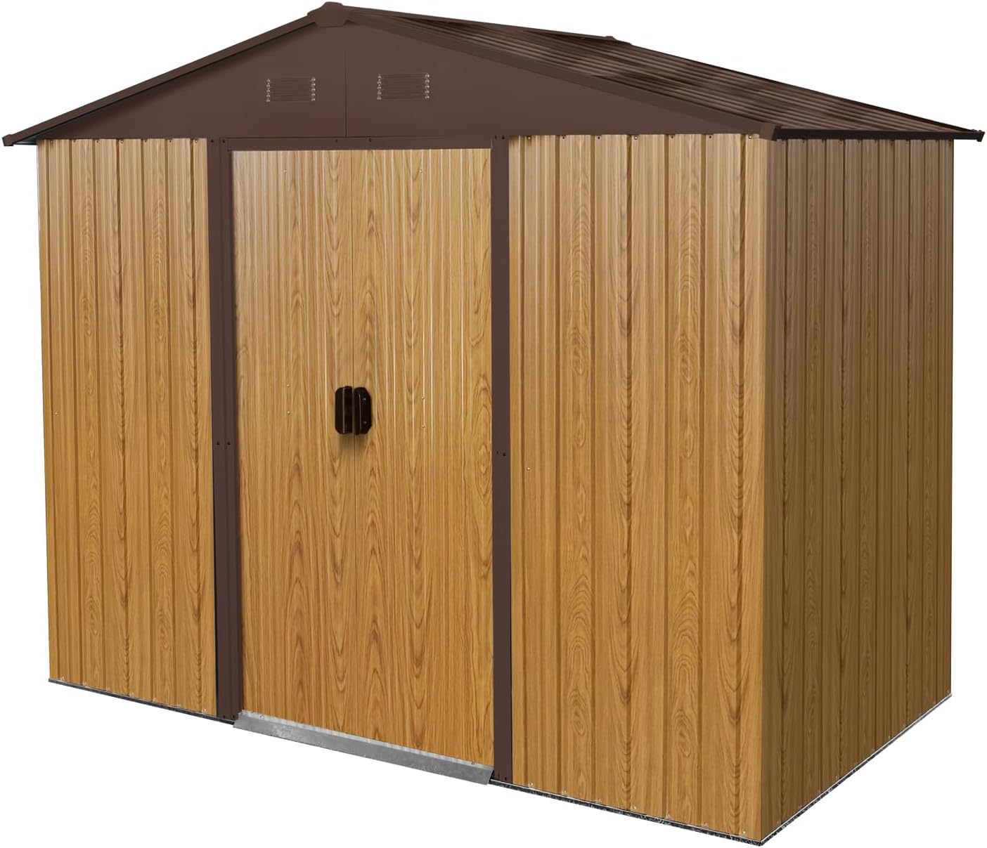 4x8 FT Outdoor Storage Shed, Metal Garden Shed with Frame Floor, Outside Tool Shed with Lockable Sliding Doors, Waterproof Storage Building with Sloped Roof for Backyard, Patio, Lawn, Coffee