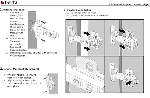 Miniatura 10 de Berta (2,4,10,25,40,50) Bisagras europeas de cierre suave sin marco, 110 grados 3D ajustable clip en bisagras ocultas de puerta del gabinete de